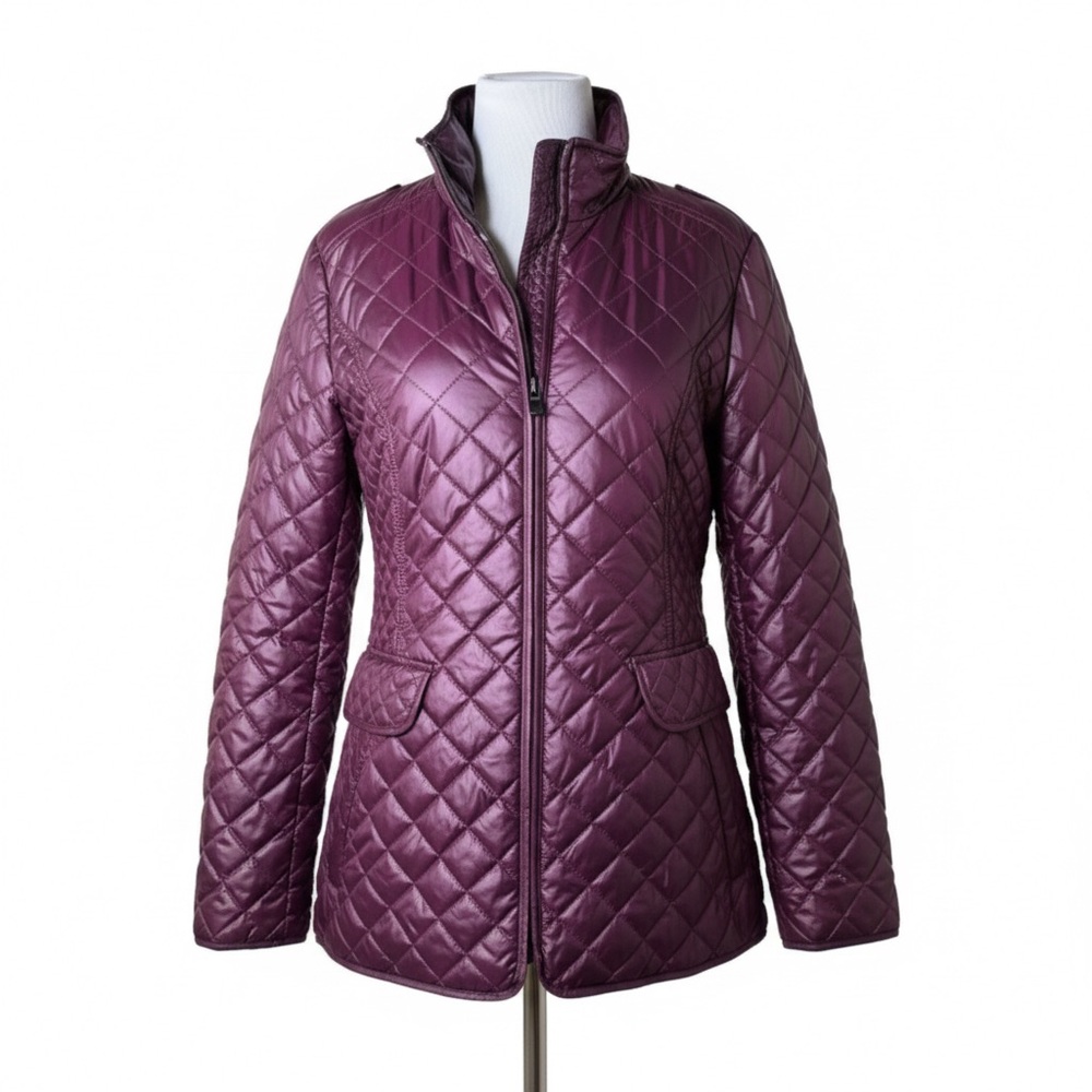 ELLEN TRACY Quilted Lightweight Jacket Burgundy Womens Small